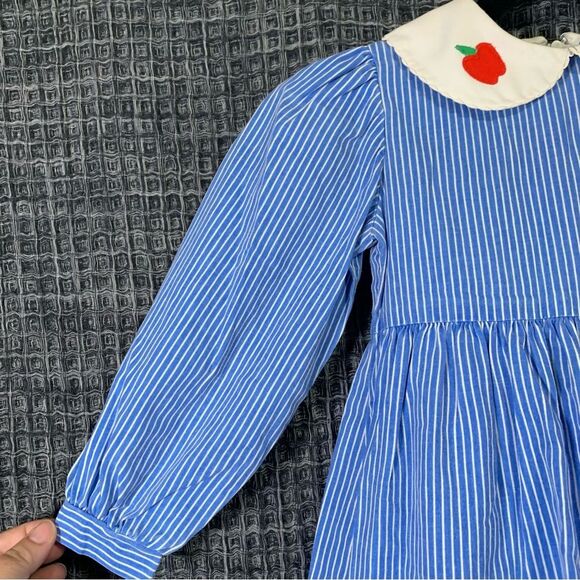 SYLVIA WHYTE Vintage Made in USA Blue & White Long Sleeve Dress Girl Size 4 #524 - Picture 3 of 12